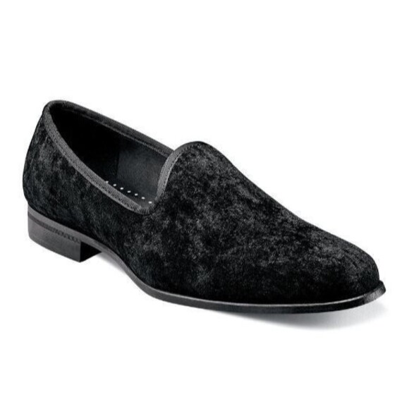 STACY ADAMS Loafers Sultan Black Velour Slip-on Shoes NWOB Mens Size 8M - Picture 1 of 10